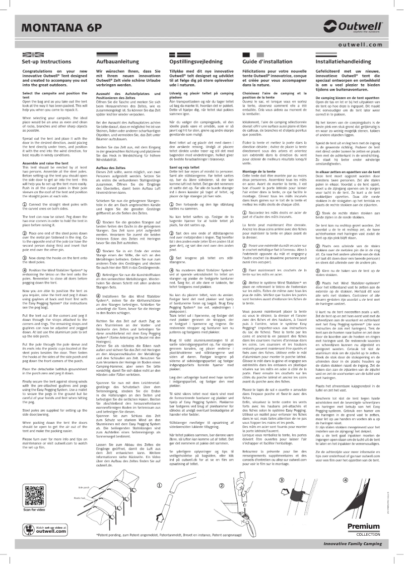 Page 1 de la notice Manuel utilisateur Outwell Premium Montana 6P