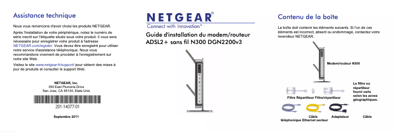 Page 1 de la notice Guide d'installation Netgear DGN2200v3