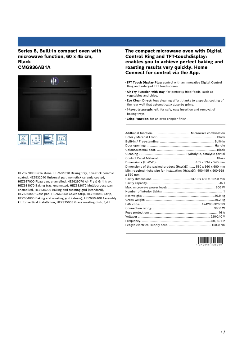 Page n°1 - Fiche technique Bosch CMG936AB1A