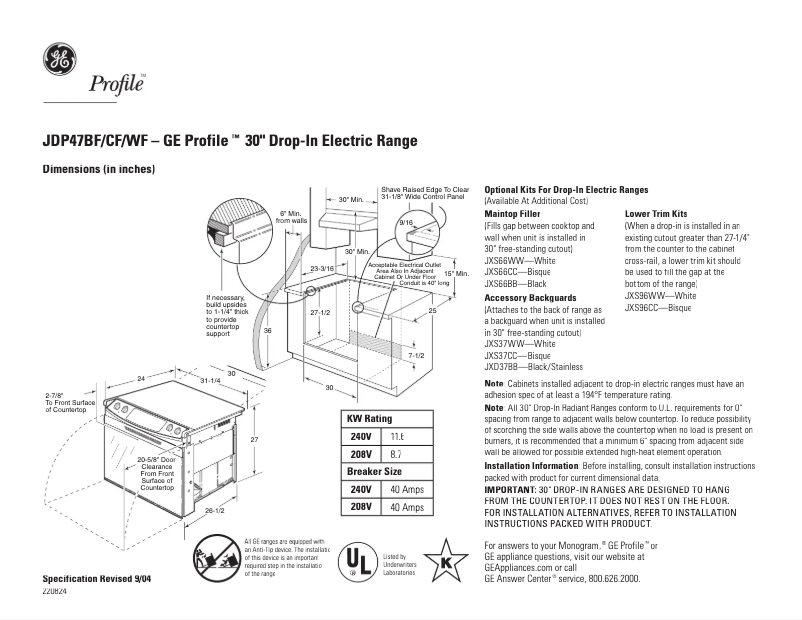 First page image of the manual for Profile JDP47CFCC