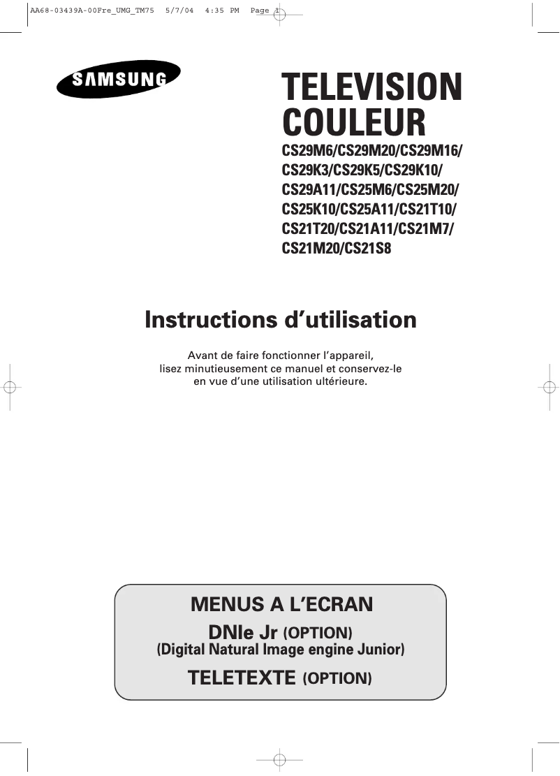 Page 1 de la notice Manuel utilisateur Samsung CS-25M20MH