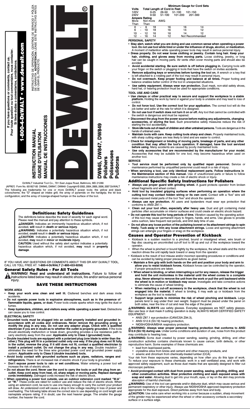Página 1 del manual Manual de usuario DeWalt DW847