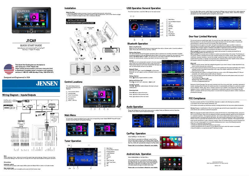 Page n°1 - Guide de démarrage rapide Jensen J1CA9