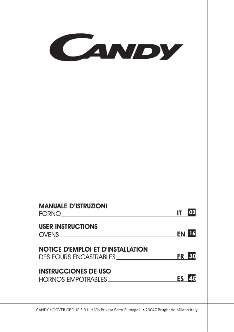 Page 1 de la notice Manuel utilisateur Candy FCEK826XL