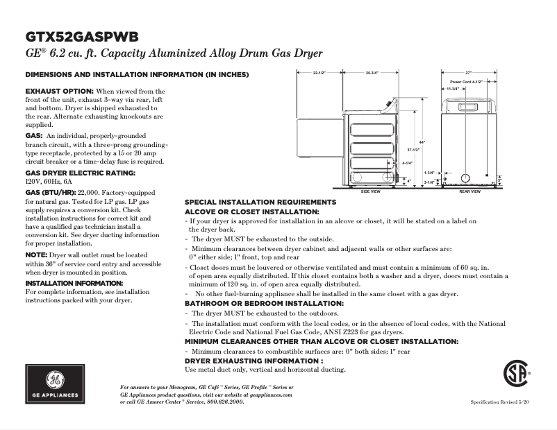 Image de la première page du manuel de l'appareil GTX52GASPWB