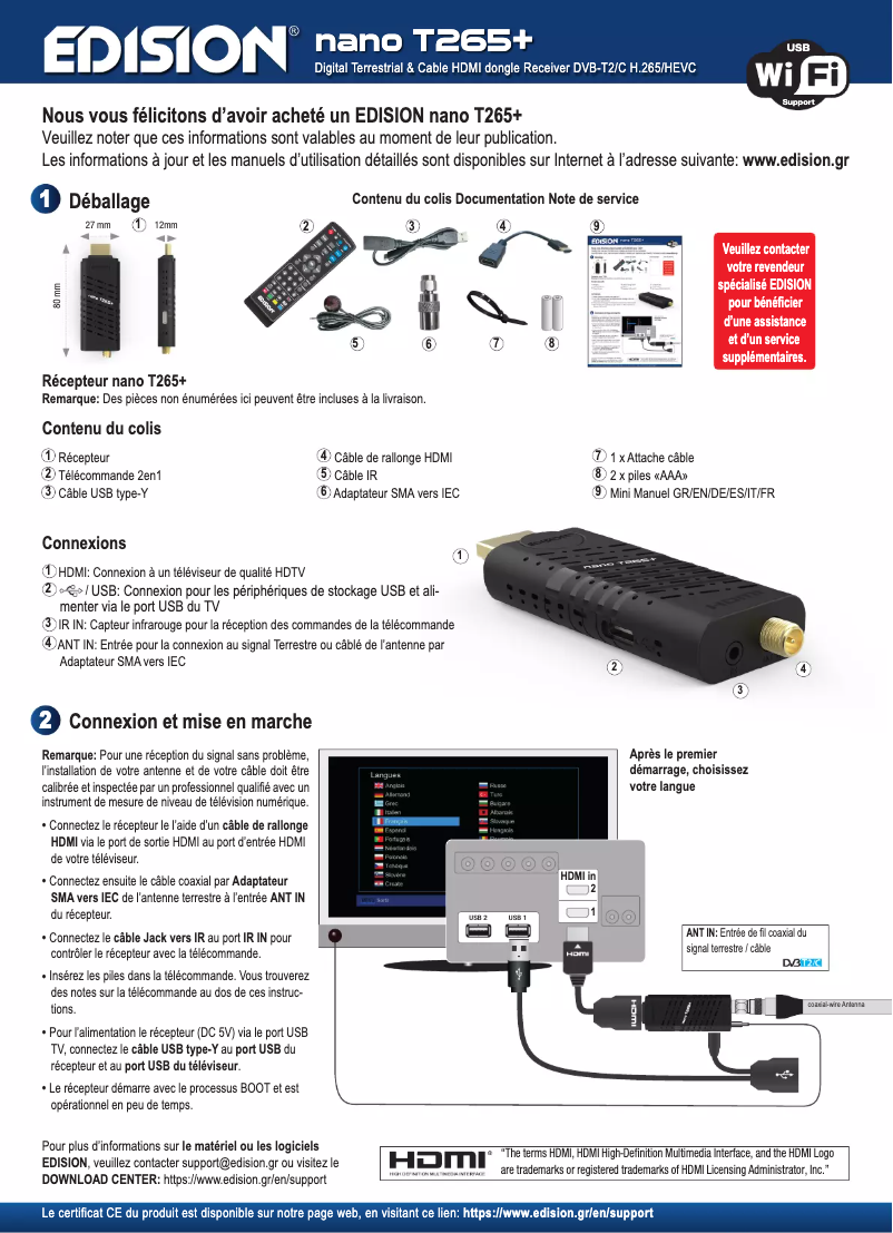 Page n°1 - Manuel utilisateur Edision Nano T265+