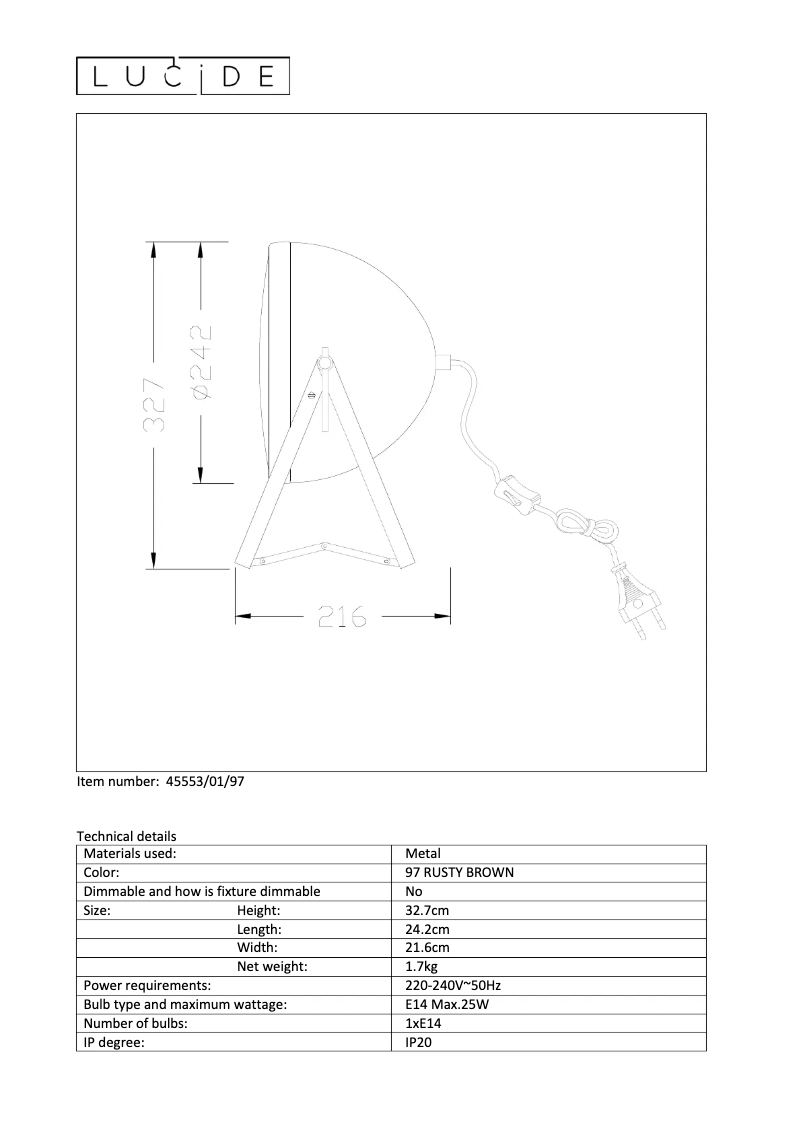 Page 1 de la notice Manuel utilisateur Lucide Mopedd 45553/01/97