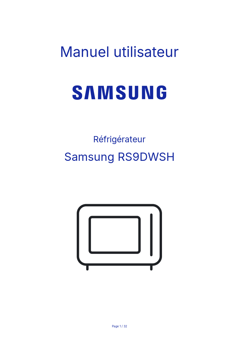Page n°1 - Manuel utilisateur Samsung RS9DWSH