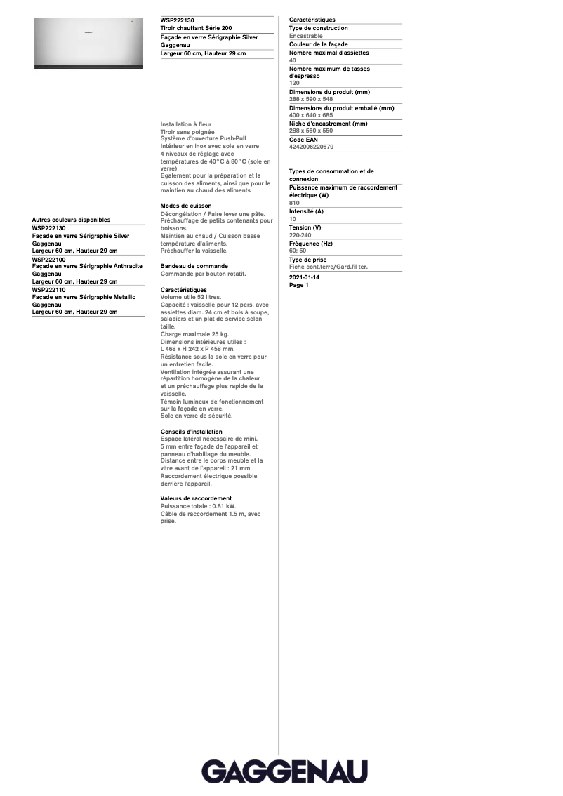 Image de la première page du manuel de l'appareil WSP222130
