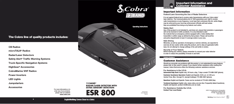 Page 1 de la notice Manuel utilisateur Cobra ESR 800