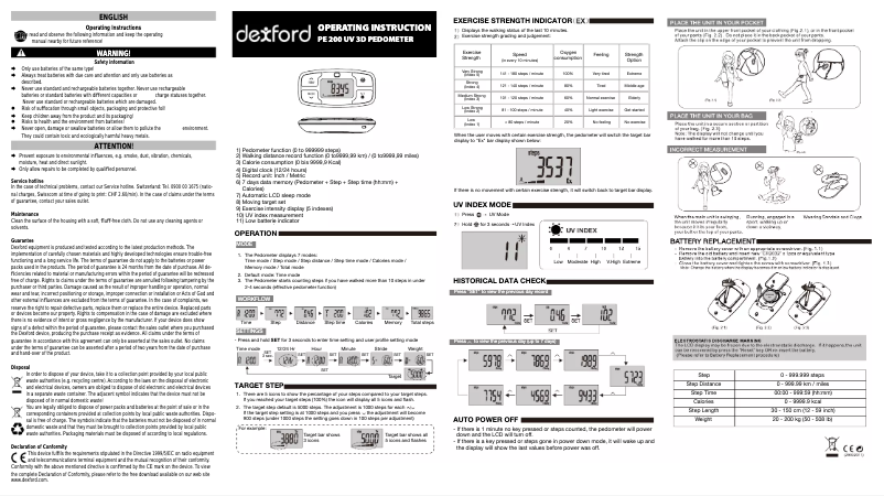 Page 1 de la notice Manuel utilisateur Dexford PE 200