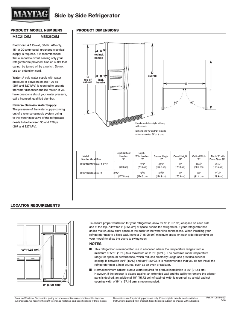 Page n°1 - Fiche technique Maytag MSS26C6MF
