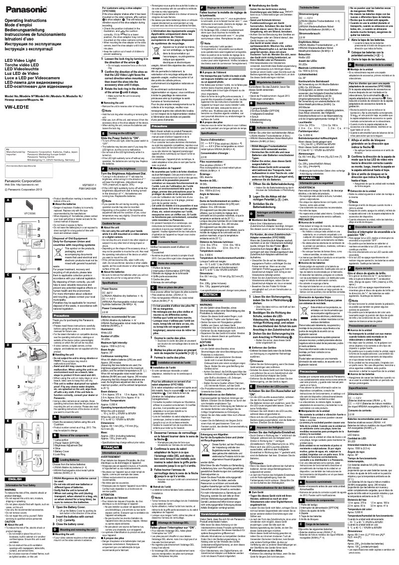 Page n°1 - Manuel utilisateur Panasonic VW-LED1E