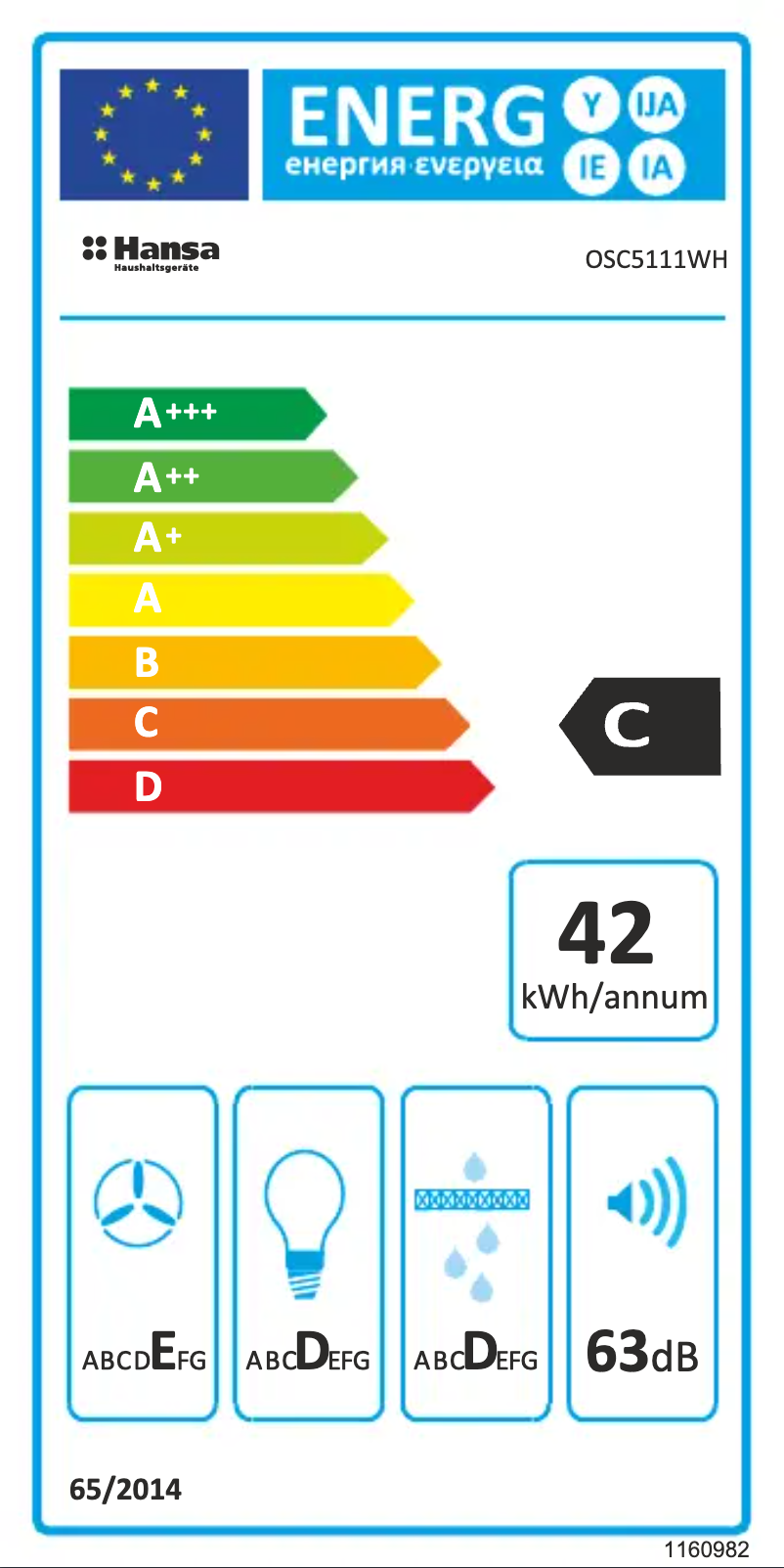Página 1 del manual Etiqueta energética Hansa OSC5111WH