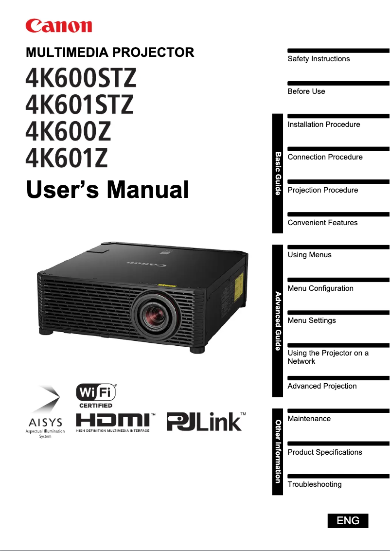 Imagen de la primera página del manual del dispositivo REALiS 4K600Z