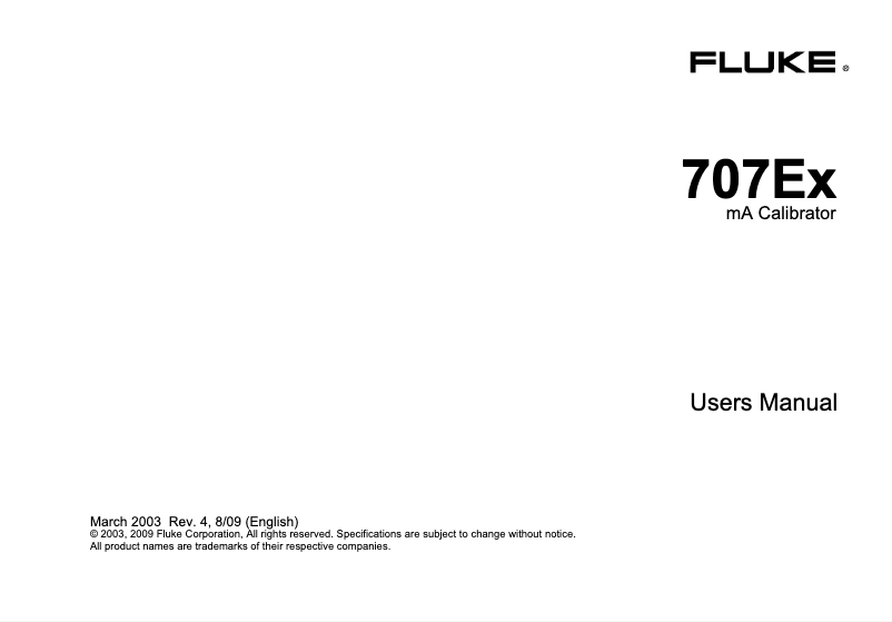 Page 1 de la notice Manuel utilisateur Fluke 707Ex