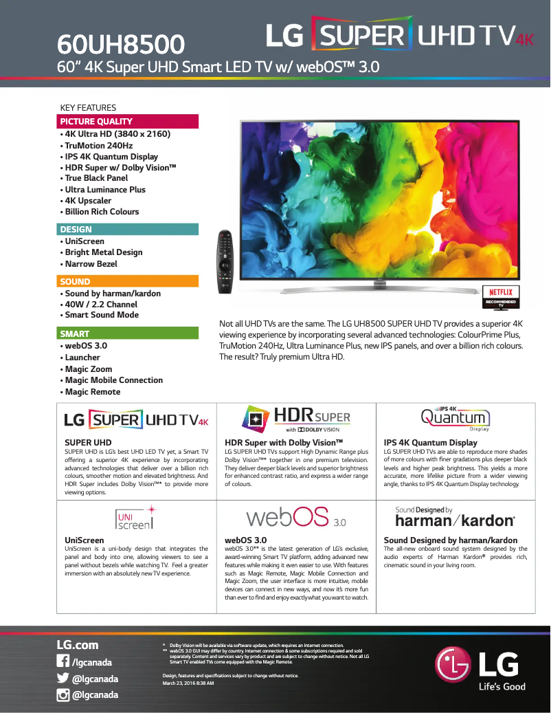 Página 1 del manual Ficha técnica LG 60UH8500