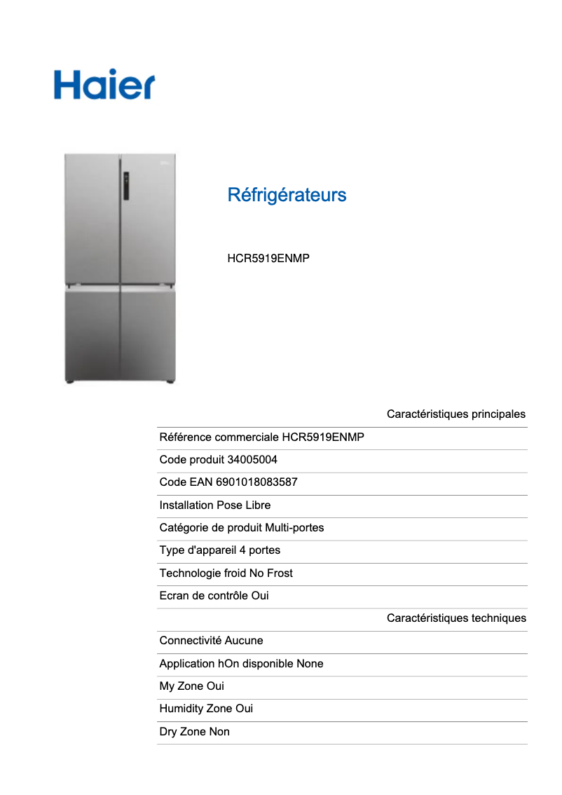 Page n°1 - Label énergétique Haier HCR5919ENMP