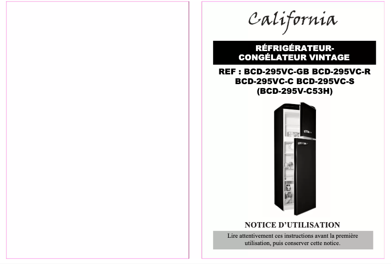 Page 1 de la notice Manuel utilisateur California BCD-295