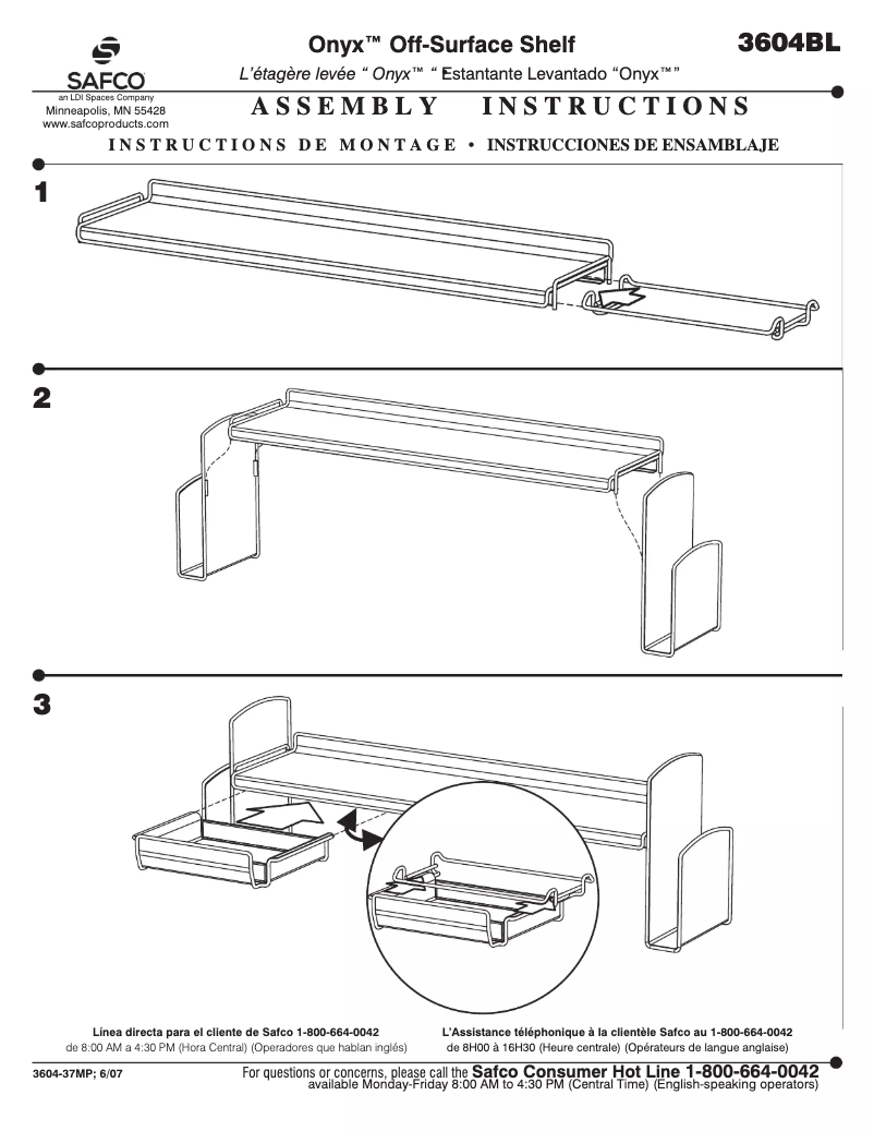 Page 1 de la notice Manuel utilisateur Safco Onyx 3604