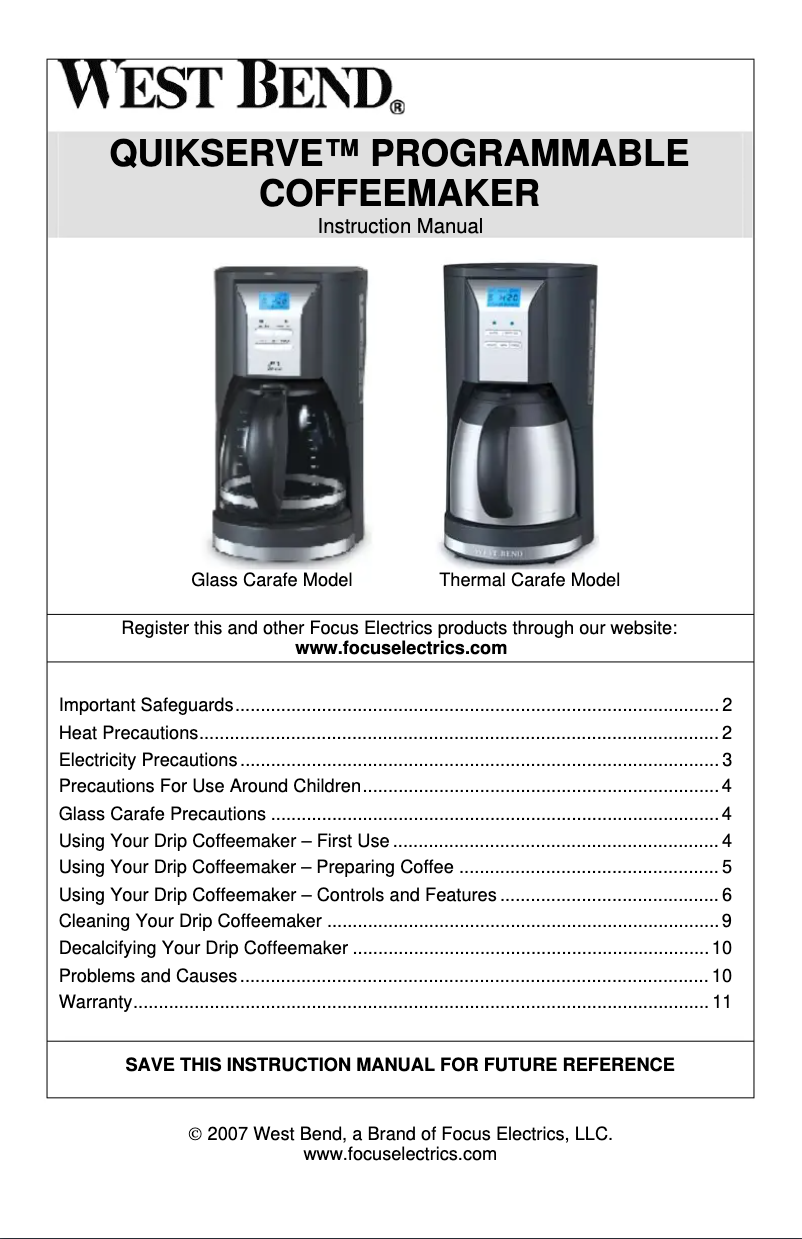 Page n°1 - Manuel utilisateur WestBend 56710