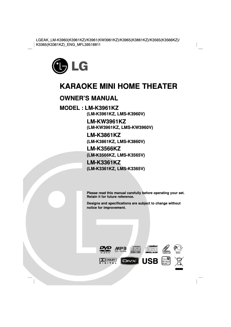 Page 1 de la notice Manuel utilisateur LG LM-K3960X