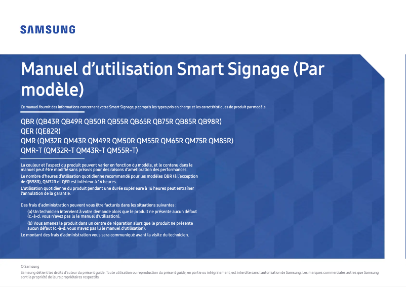 Page 1 de la notice Manuel utilisateur Samsung QB55R
