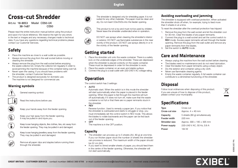Page 1 de la notice Manuel utilisateur Exibel CO50