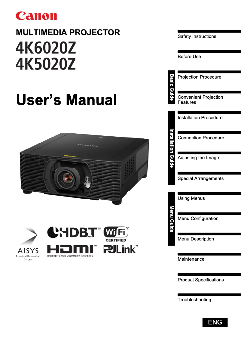 Imagen de la primera página del manual del dispositivo REALiS 4K6020Z