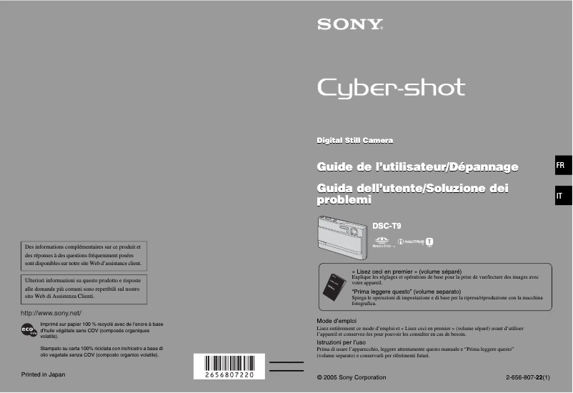 Page n°1 - Manuel utilisateur Sony Cybershot DSC-T9