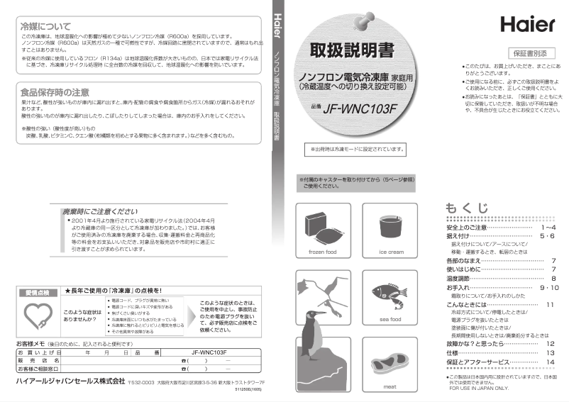 Page 1 de la notice Manuel utilisateur Haier JF-WNC103F