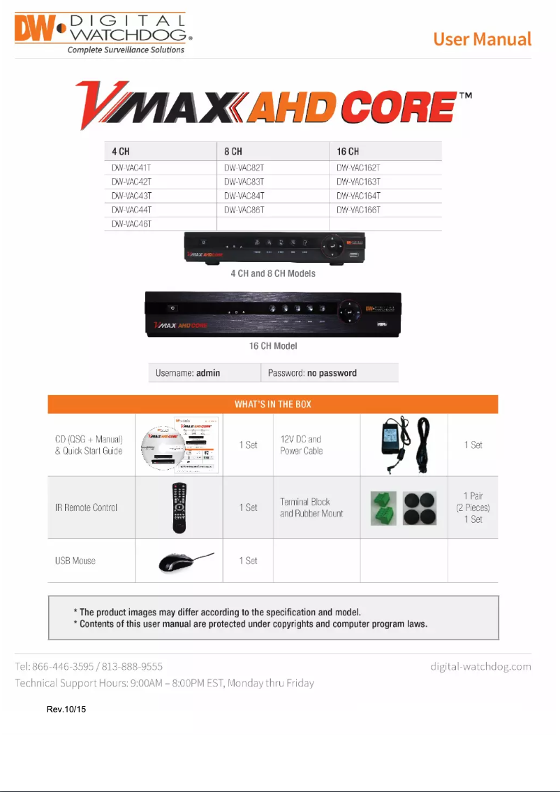 Page n°1 - Manuel utilisateur Digital Watchdog VMAX AHD CORE DW-VAC83T