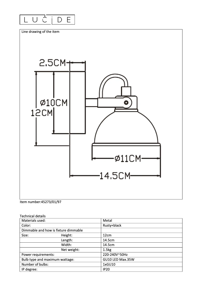 Page 1 de la notice Manuel utilisateur Lucide Damian 45273/01/97