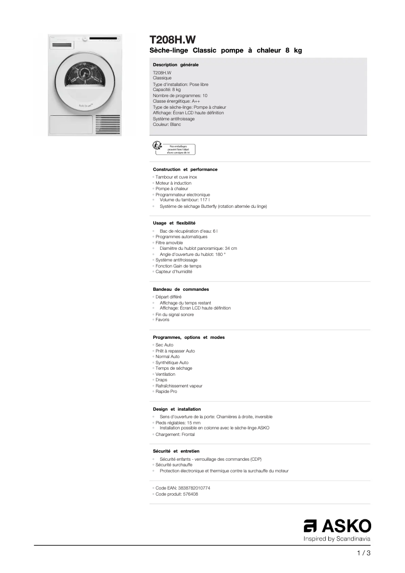 Image de la première page du manuel de l'appareil T208H.W