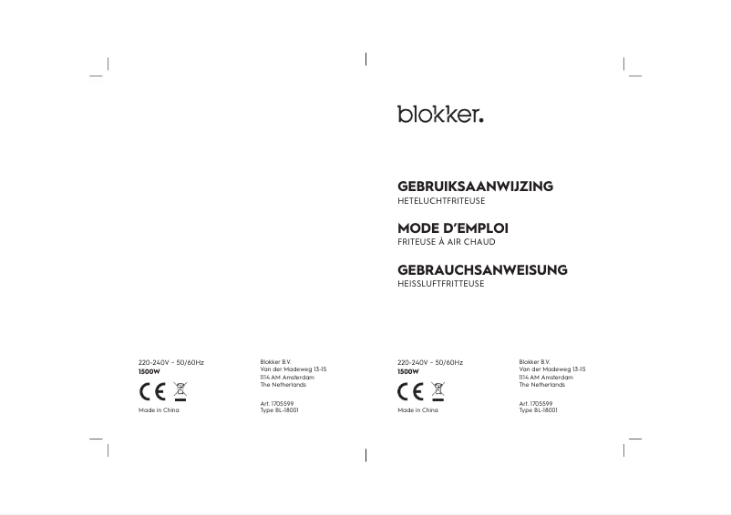 Page 1 de la notice Manuel utilisateur Blokker BL-18001