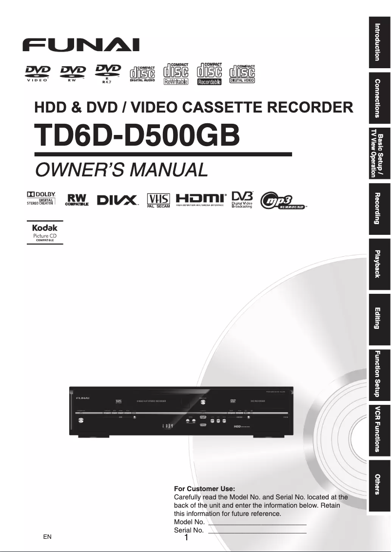 Page 1 de la notice Manuel utilisateur Funai TD6D-D500GB