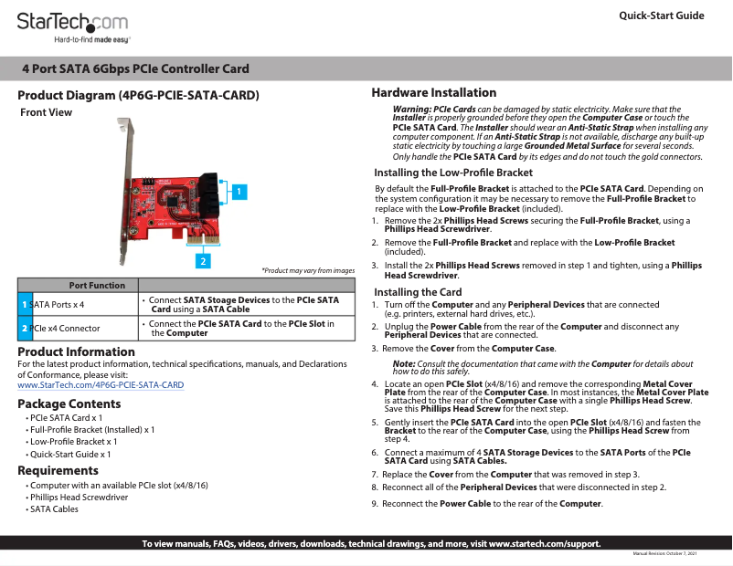 Page n°1 - Manuel utilisateur StarTech.com 4P6G-PCIE-SATA-CARD