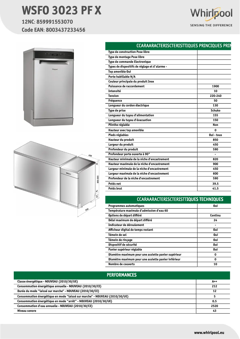 Image de la première page du manuel de l'appareil WSFO 3O23 PF X