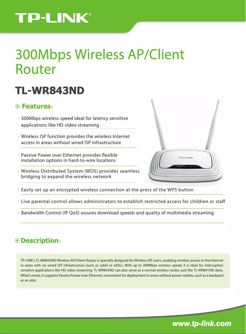 Page n°1 - Fiche technique TP-Link TL-WR843ND