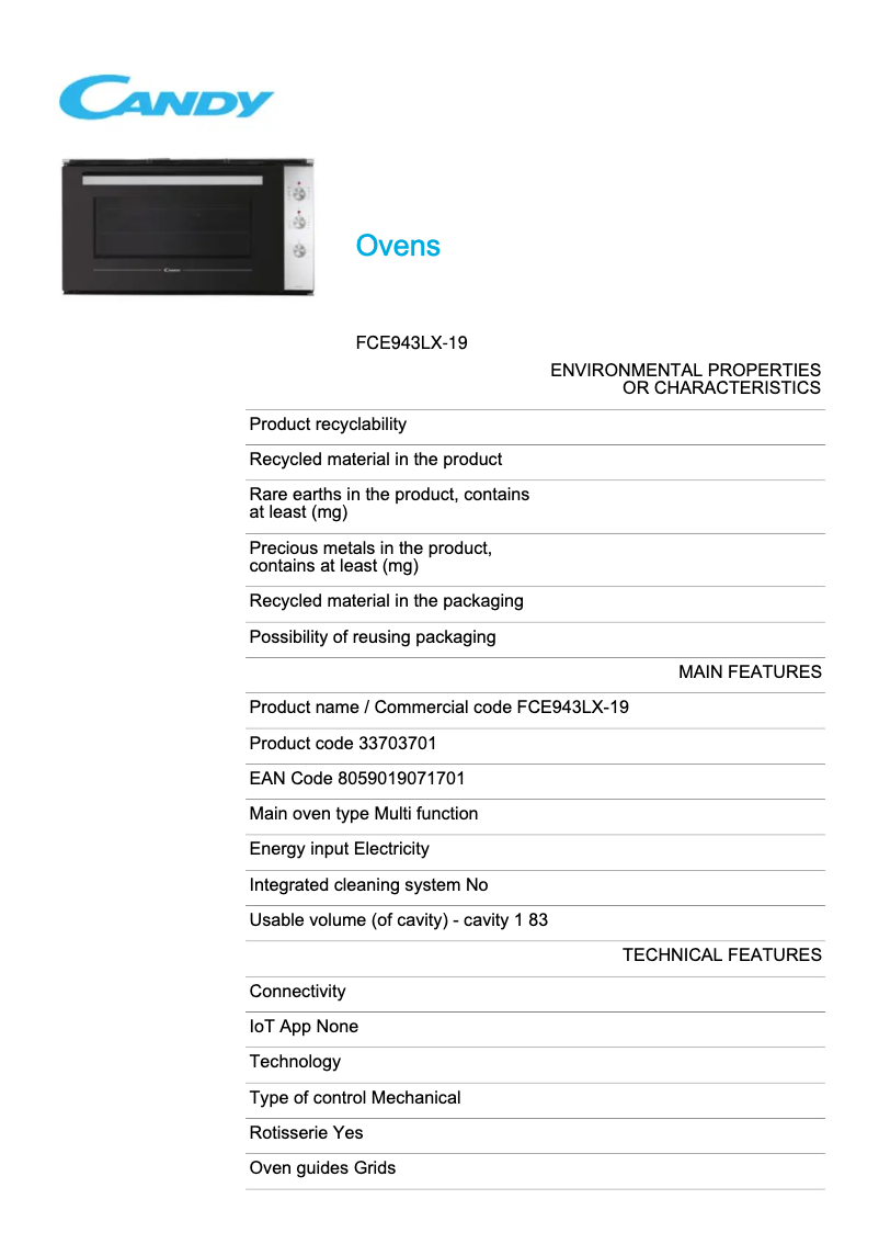 Image de la première page du manuel de l'appareil FCE943LX-19