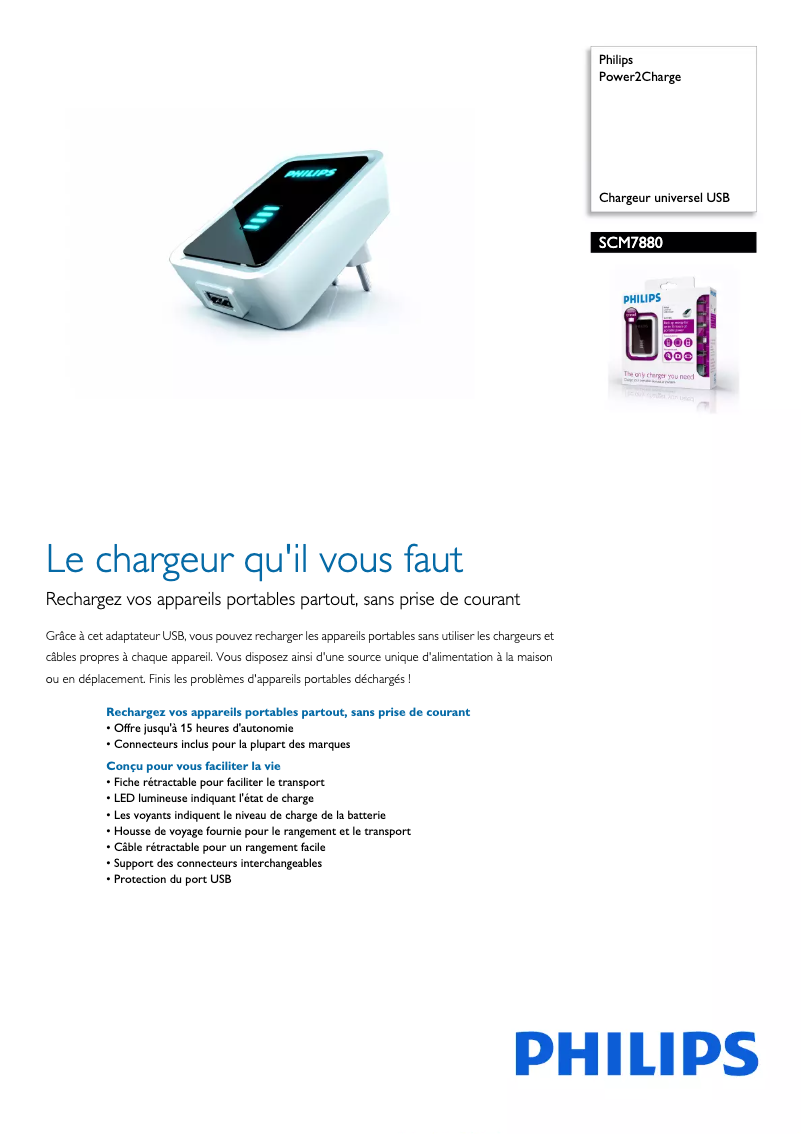 Page 1 de la notice Fiche technique Philips SCM7880