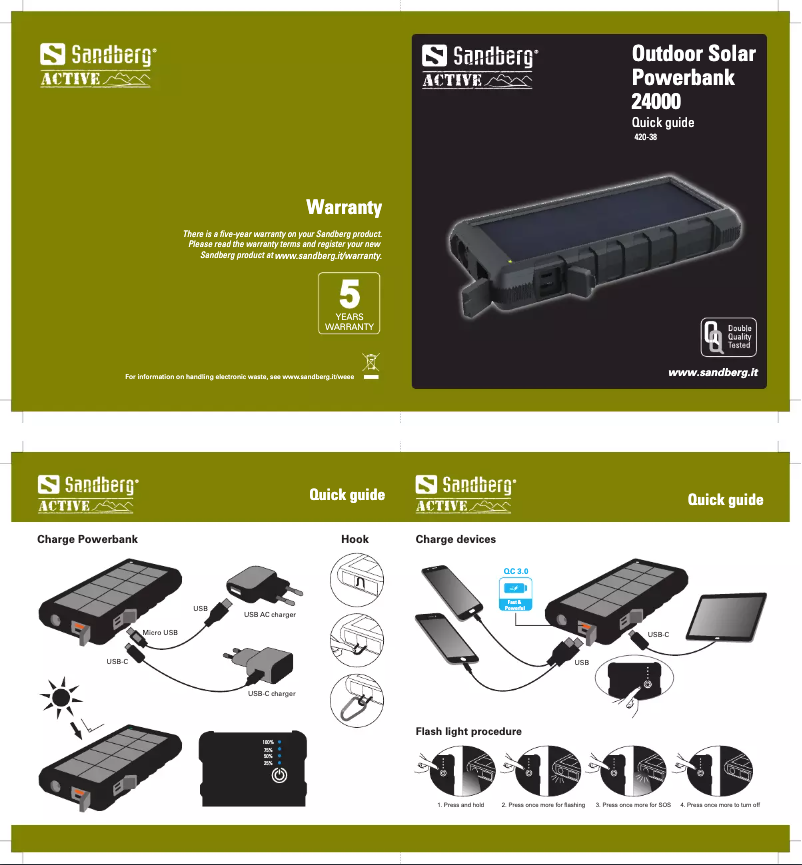 Page 1 de la notice Manuel utilisateur Sandberg Outdoor Solar Powerbank 24000