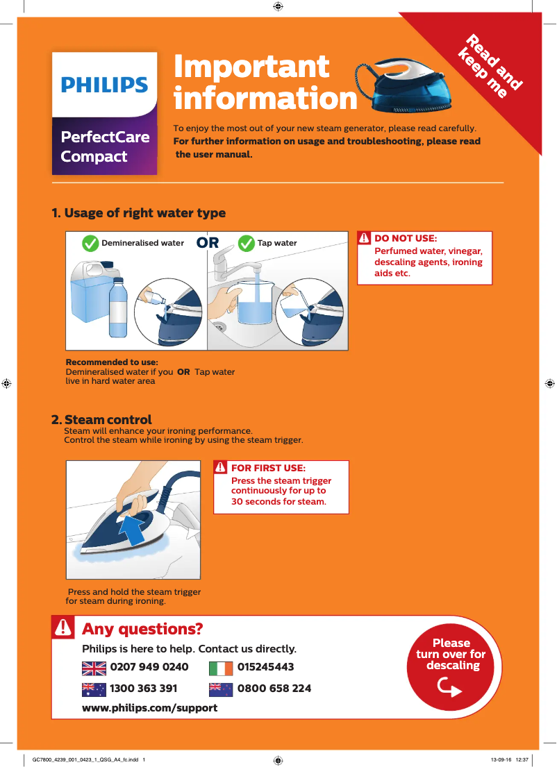 Image de la première page du manuel de l'appareil PerfectCare Compact GC7803