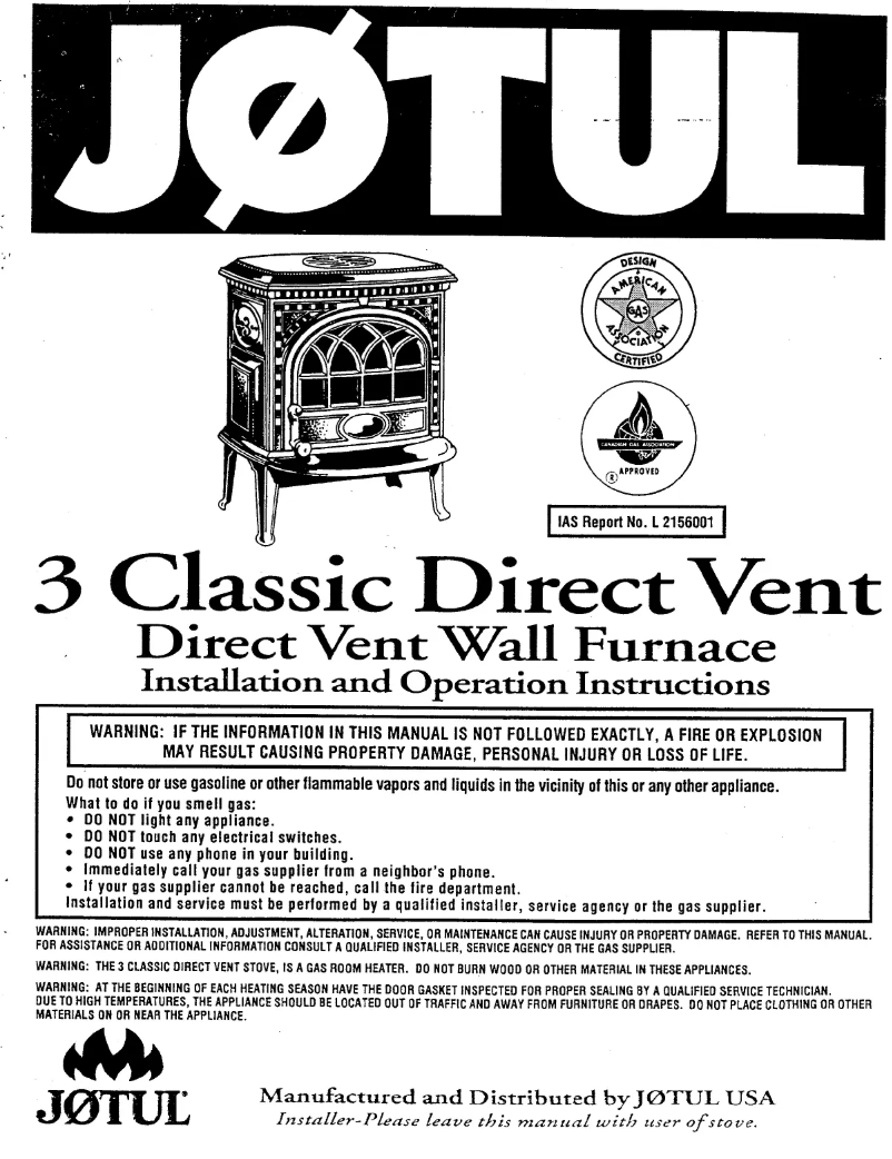 Page 1 de la notice Manuel utilisateur Jøtul 3 Classic