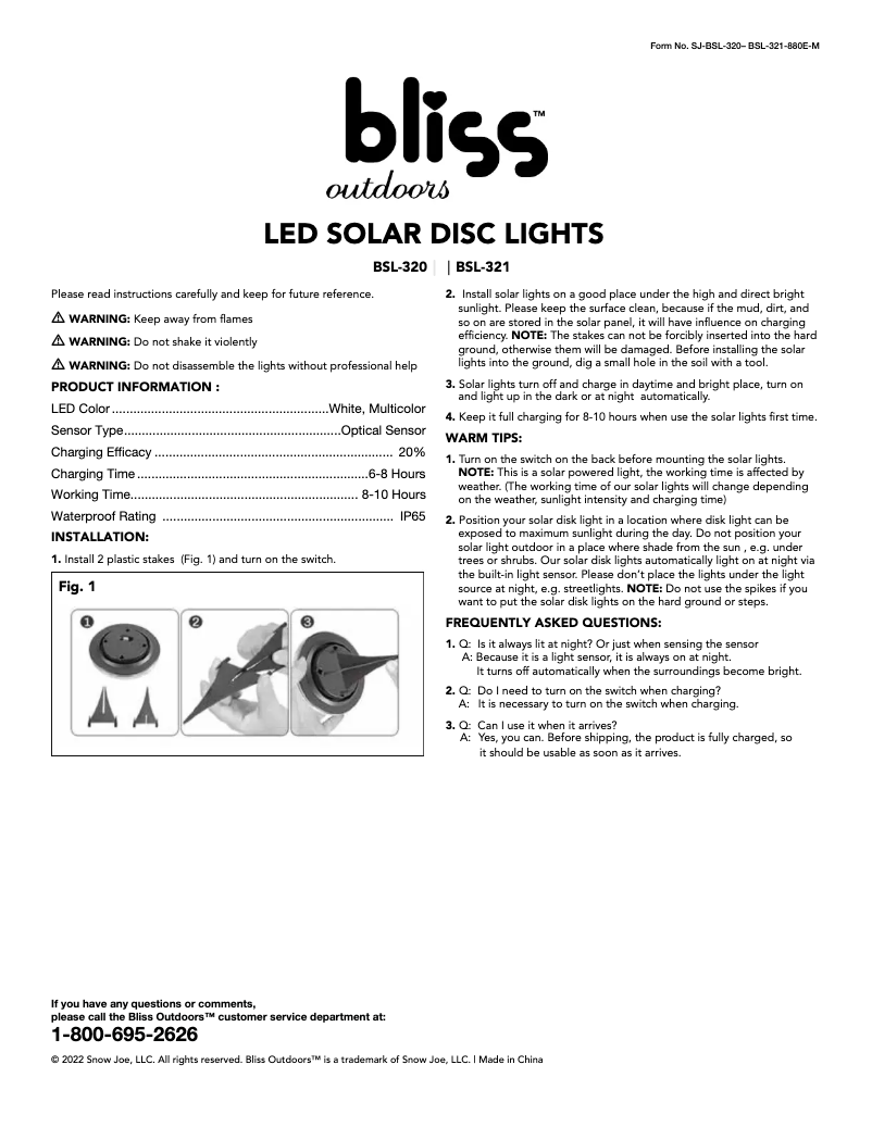 Page 1 de la notice Manuel utilisateur Bliss Outdoors BSL-320