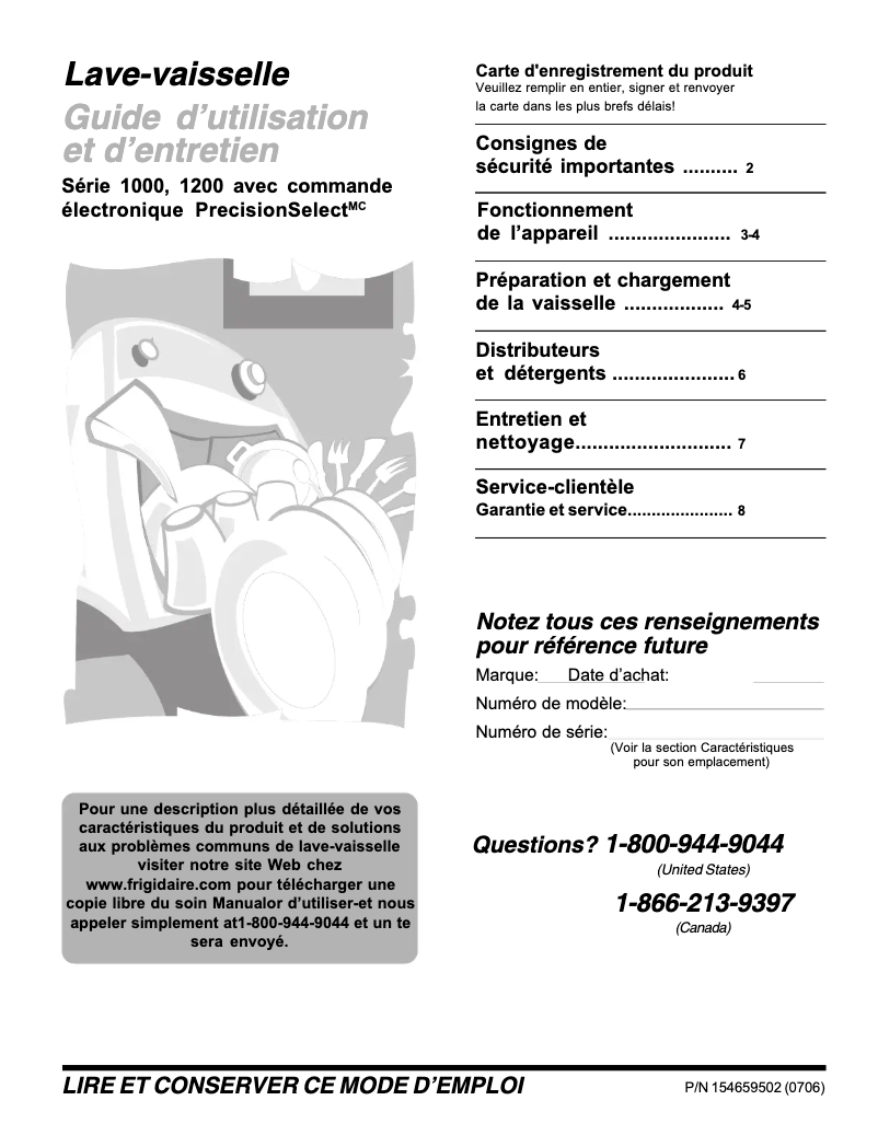 Page n°1 - Manuel utilisateur Frigidaire FDB1250RES