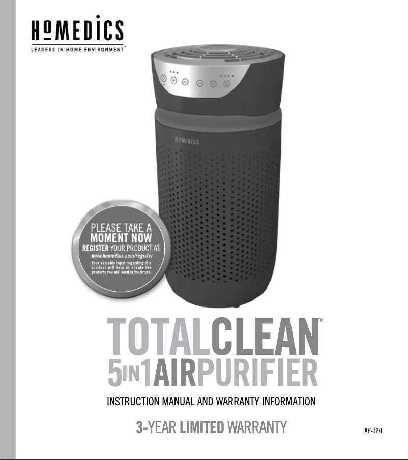 Page 1 de la notice Manuel utilisateur Homedics TotalClean AP-T20WT