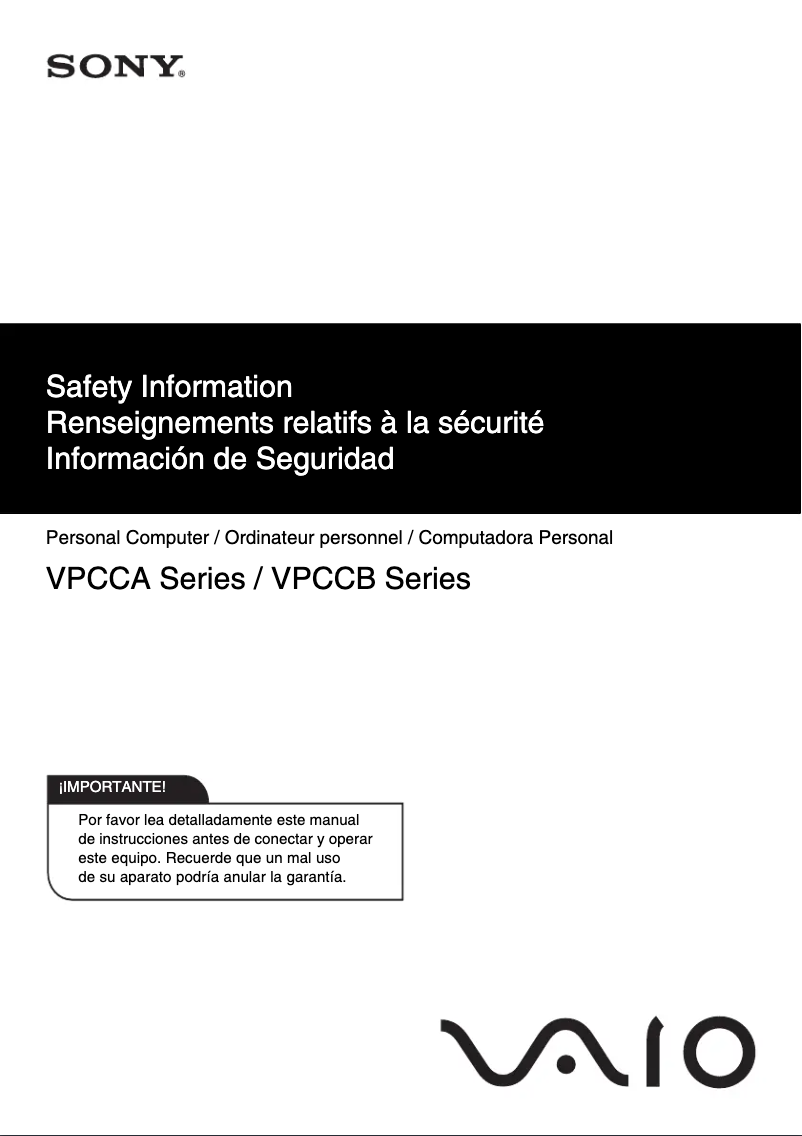 Page n°1 - Instructions de sécurité Sony Vaio VPCCA290X