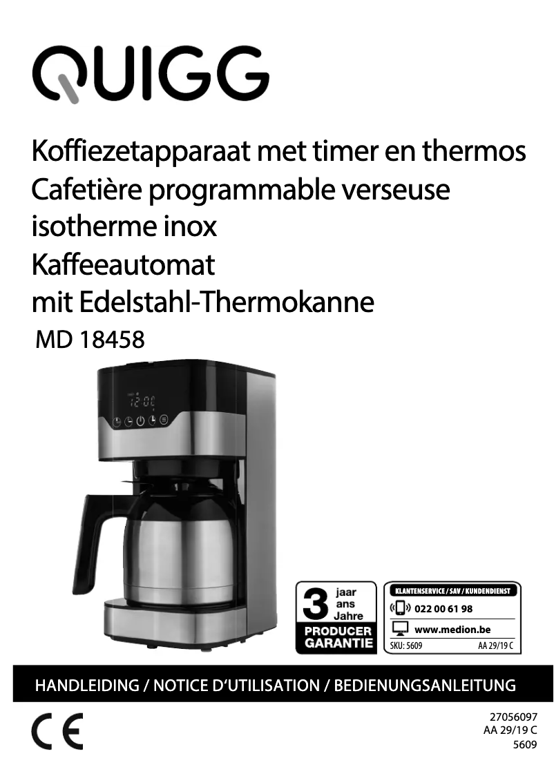 Page n°1 - Manuel utilisateur Quigg MD 18458