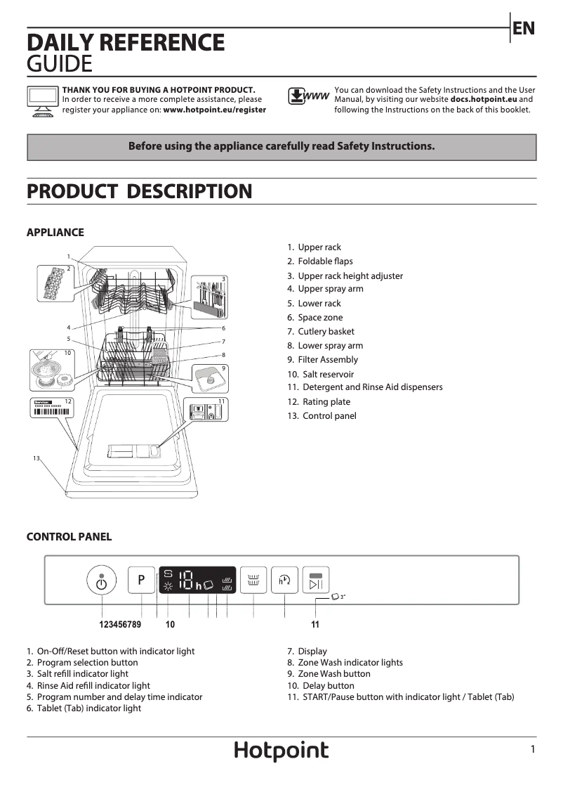 Page 1 de la notice Manuel utilisateur Hotpoint HSICIH 4798 BI UK